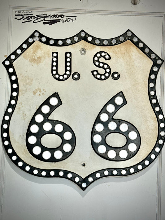 Original U.S. 66 Highway Sign with Marble Reflectors.